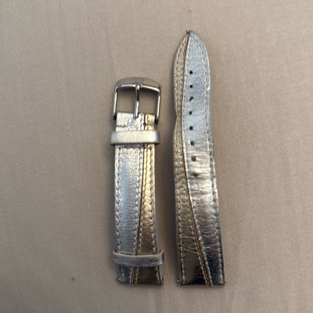 Two tone Michele genuine leather metallic watch band